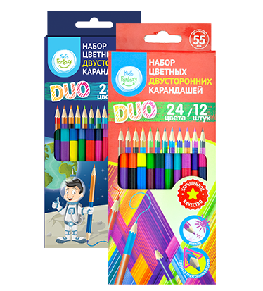 Цветные двусторонние карандаши, 12 штук, 24 цвета
